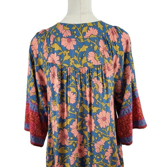 NEW Easel Oversized Small Multi-Color Floral Dress 3/4 Wide Sleeves BOHO Resort - Picture 9 of 15